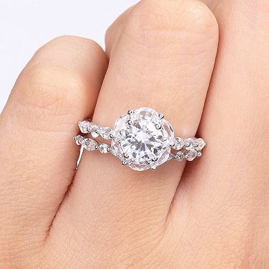 Stella Grace 10K White Gold Lab Created White Sapphire and Diamond Accent Halo Bridal Ring Set