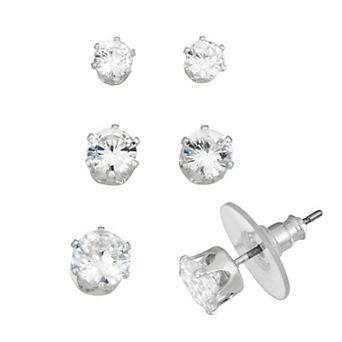 Napier Silver Tone Cubic Zirconia Stud Trio Earrings Set