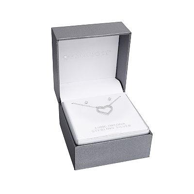 PRIMROSE Sterling Silver Cubic Zirconia Earring Open Heart Necklace Set