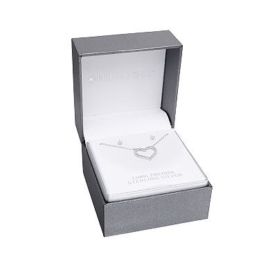 PRIMROSE Sterling Silver Cubic Zirconia Earring & Open Heart Necklace Set