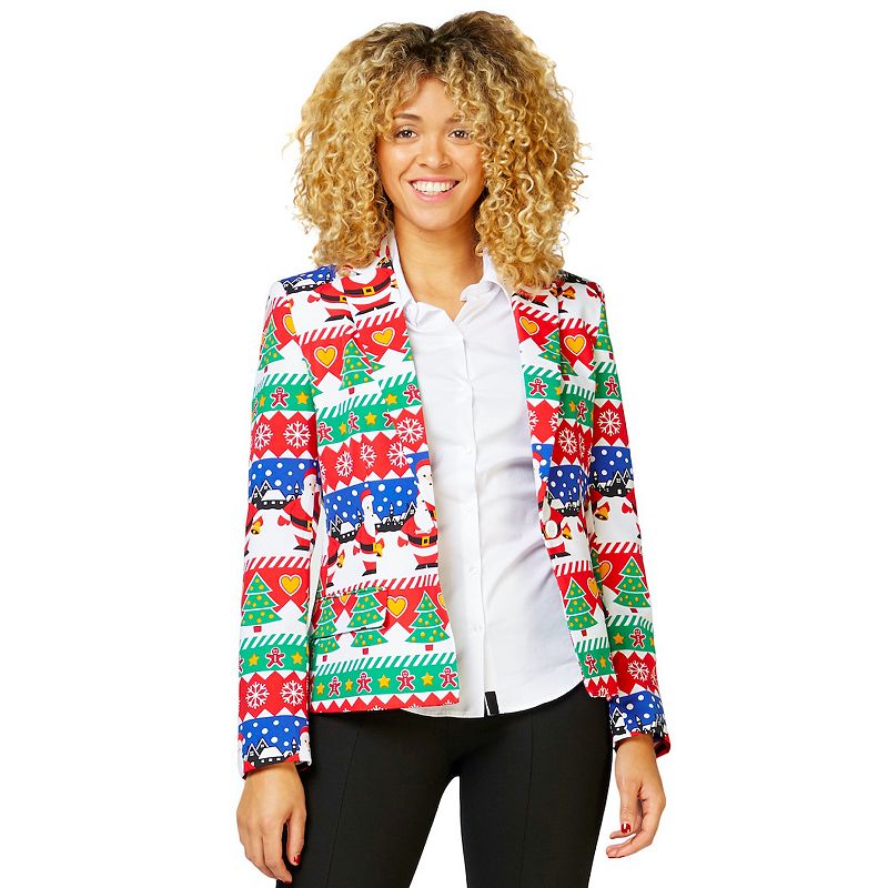 Womens OppoSuits Snazzy Santa Christmas Graphic Blazer, Size: 10, Multicol