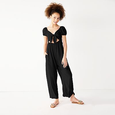 Juniors Rewind Cutout Tie Front Jumpsuit