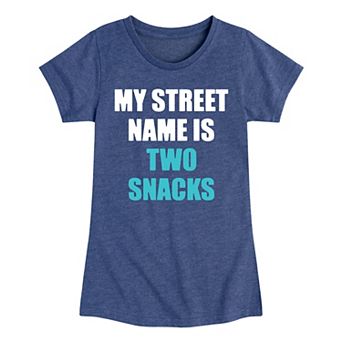 Girls 7-16 Street Name Is Two Snacks Graphic Tee