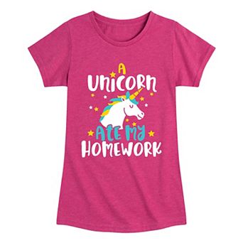 Girls 7-16 A Unicorn Ate My Homework Graphic Tee