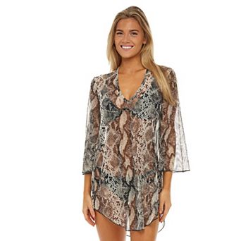 Women's Jordan Taylor Animal Print Sheer Swim Cover-Up Tunic