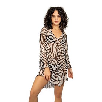 Women's Jordan Taylor Animal Print Sheer Swim Cover-Up Tunic