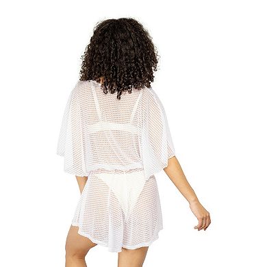 Women's Jordan Taylor Batwing-Sleeve Sheer Swim Cover-Up Romper