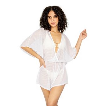 Women's Jordan Taylor Batwing-Sleeve Sheer Swim Cover-Up Romper