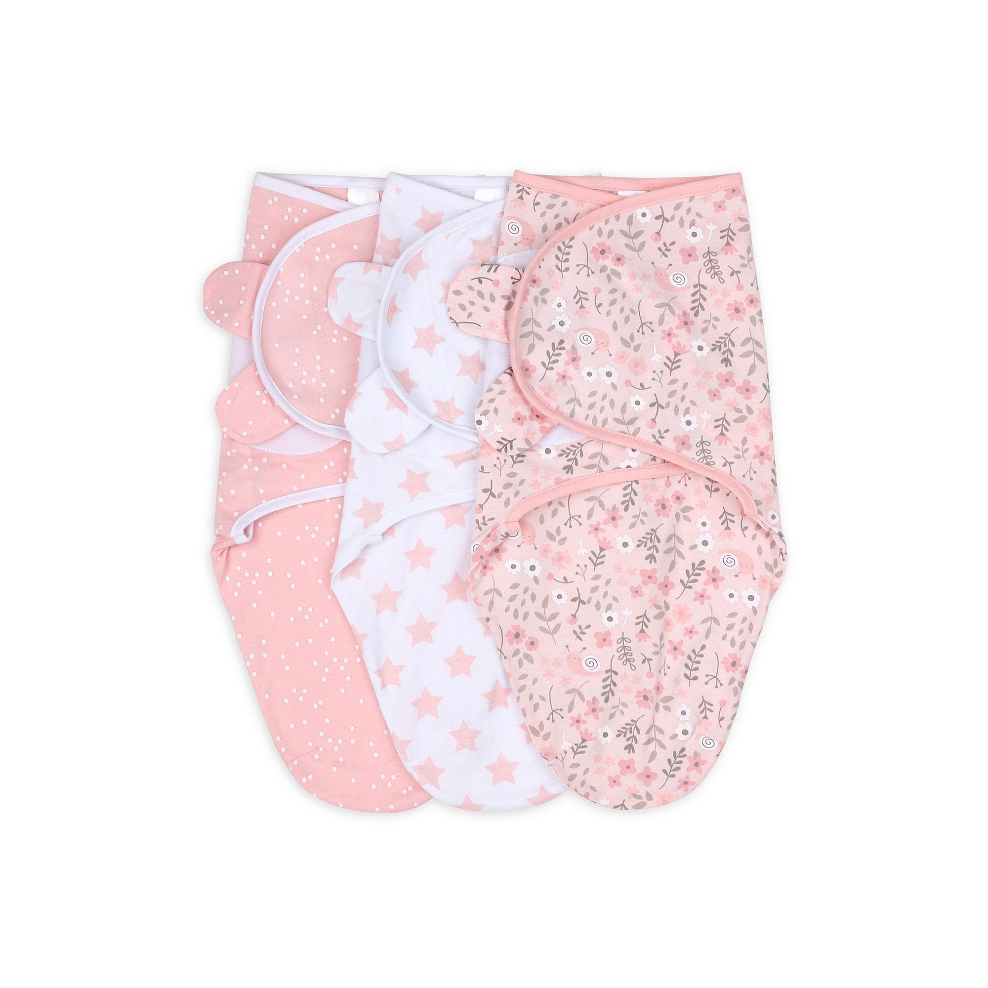 The Peanutshell Pink Floral Stars 3-Pack Swaddles