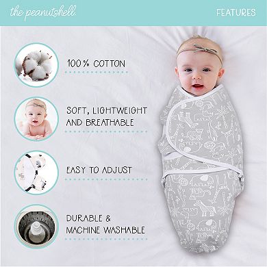 The Peanutshell Grey Safari Sky 3-Pack Swaddles