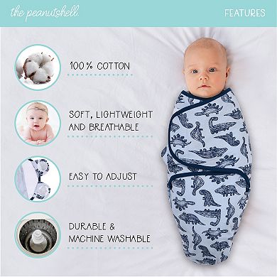 The Peanutshell Blue Dino 3-Pack Swaddles