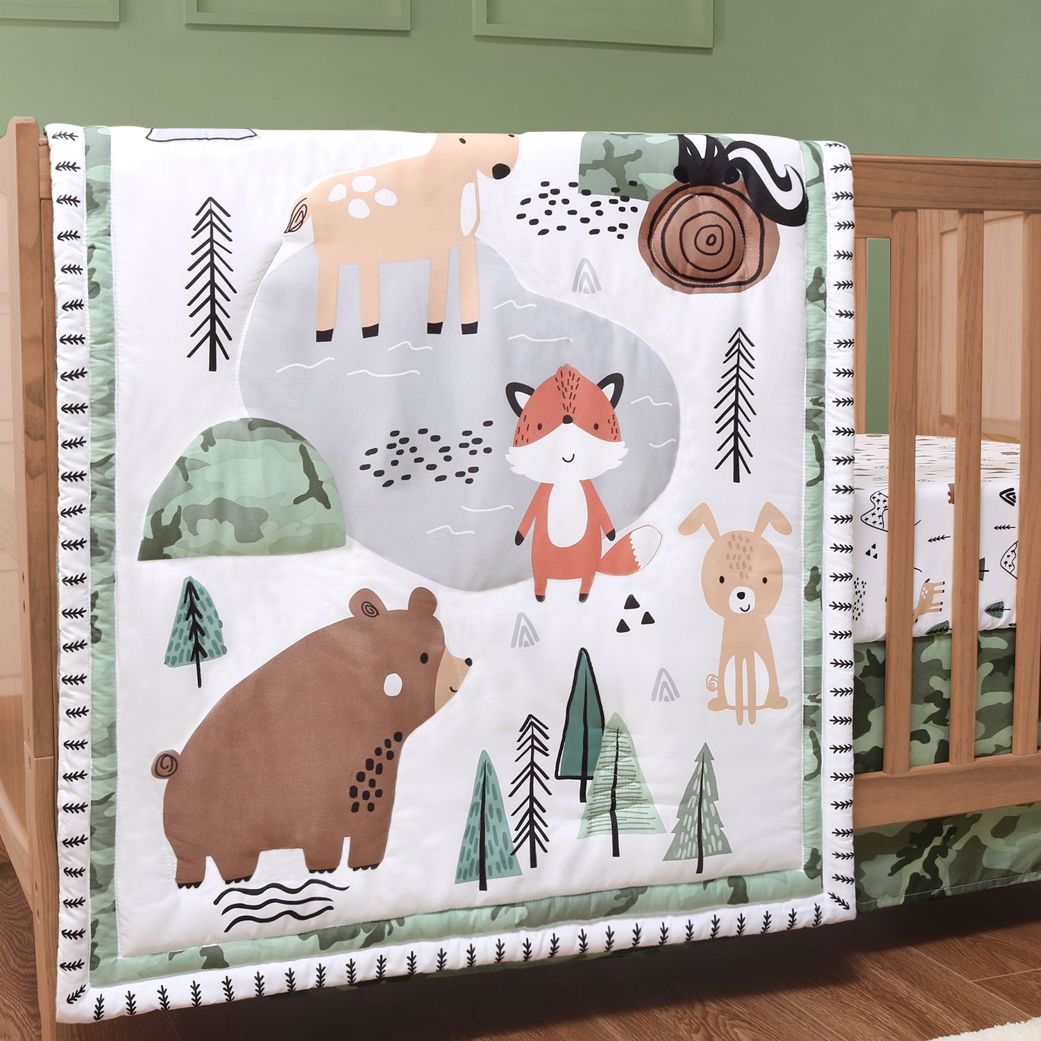 The Peanutshell Woodland Camo 3-Piece Crib Bedding Set