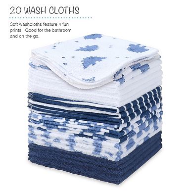 The Peanutshell Blue Dinosaur 23-Piece Hooded Towel & Wash Cloth Bath Set