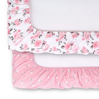 The Peanutshell Pink Roses 2-Pack Changing Pad Cover