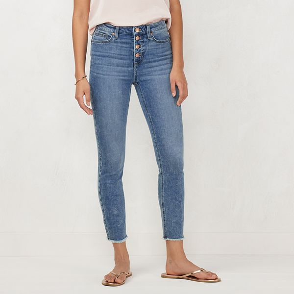 Petite LC Lauren Conrad High Waisted Raw Hem Skinny Ankle Jeans
