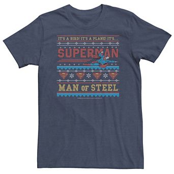 Big & Tall DC Comics Superman Man Of Steel Ugly Christmas Sweater Style Tee