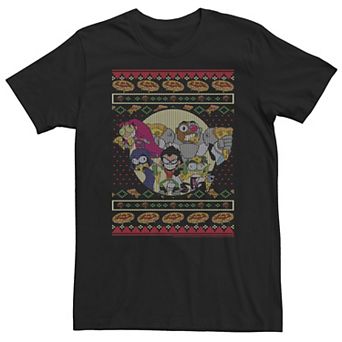 Big & Tall DC Comics Teen Titans Go! Pizza Friends Ugly Christmas Sweater Style Tee