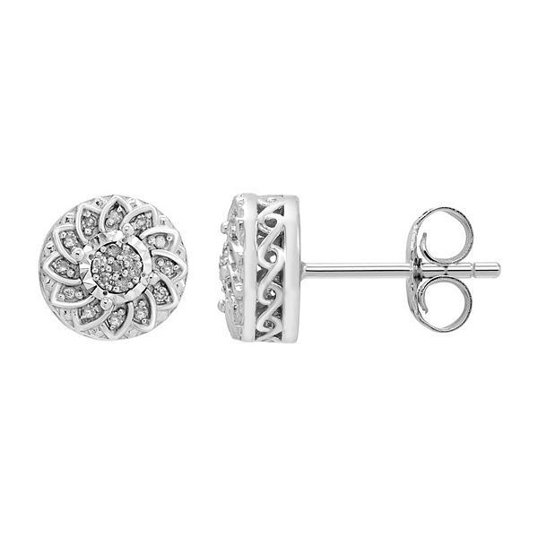 Sterling Silver 1/10 Carat T.W. Diamond Flower Stud Earrings