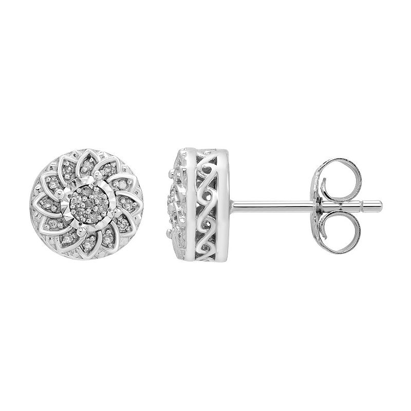 Sterling Silver 1/10 Carat T.W. Diamond Flower Stud Earrings, Womens, Whit