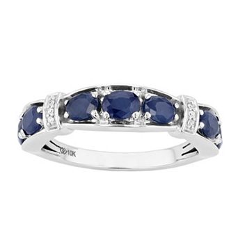 10k White Gold Oval Sapphire & Diamond Accent Ring