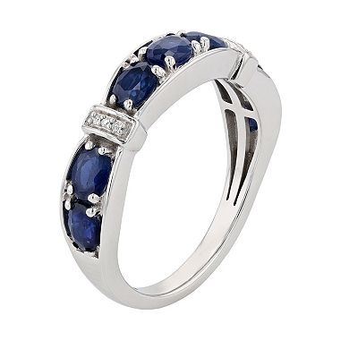 10k White Gold Oval Sapphire & Diamond Accent Ring