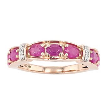 10k Rose Gold Oval Ruby & Diamond Accent Ring