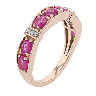 10k Gold Oval Ruby & Diamond Accent Ring