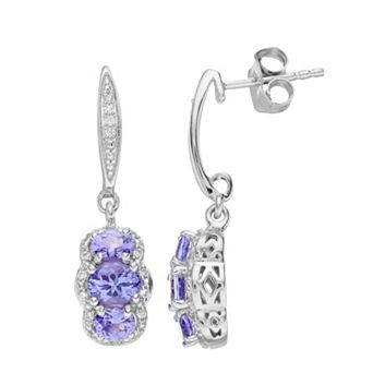 Sterling Silver Oval Tanzanite & White Zircon Earrings