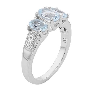 Sterling Silver Oval Aquamarine & White Zircon Ring