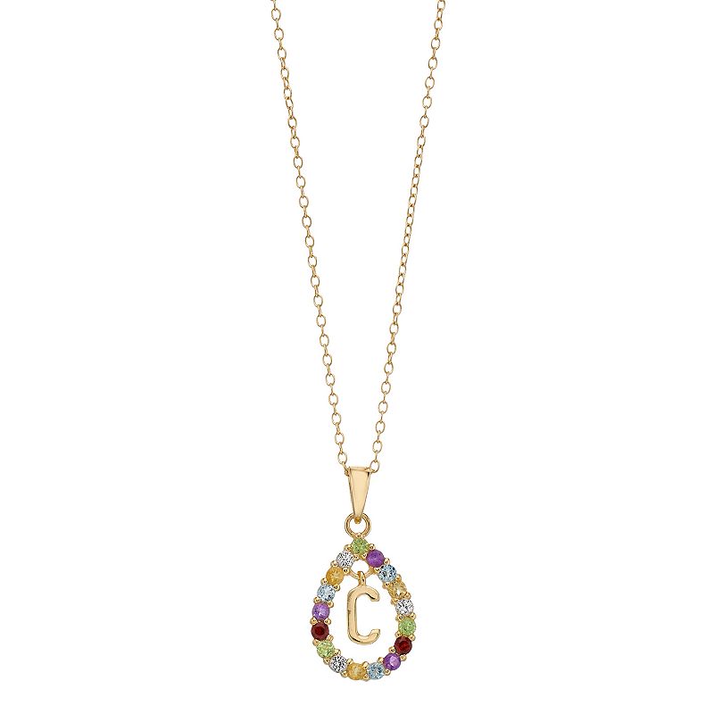 14k Gold Over Silver Gemstone Initial Pendant Necklace, Womens, Size: 18