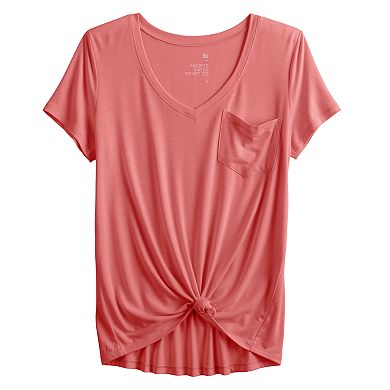 Juniors' SO® Oversized Solid Front Knot Tee