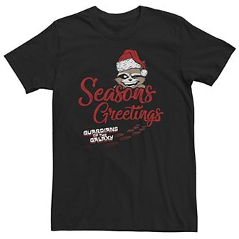 Big & Tall Marvel Guardians Of The Galaxy Rocket "Season's Greetings" Paw Print Tee