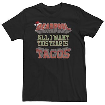 Big & Tall Marvel Deadpool "All I Want This Year Is Tacos" Santa Hat Tee