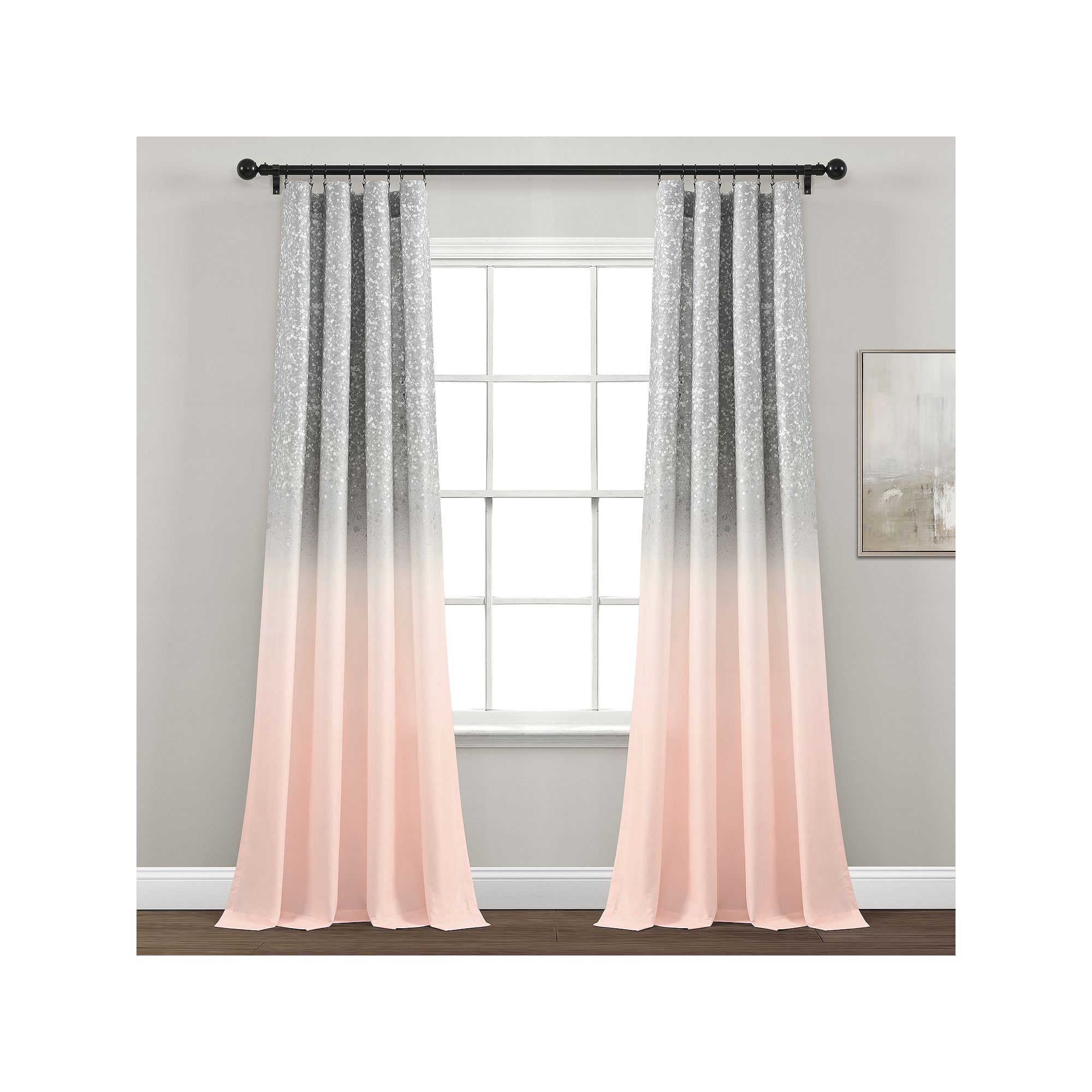 Lush Decor Glitter Ombre Metallic Print Window Curtain Set, Blush Gray