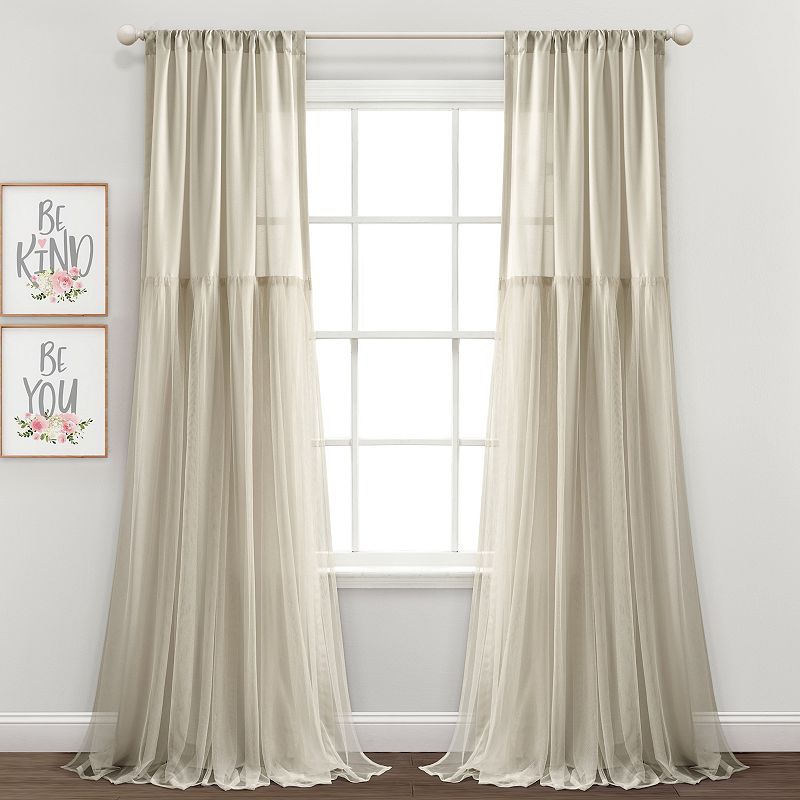 Lush Decor Tulle Skirt Solid Window Curtain Set, Beig/Green, 40X84