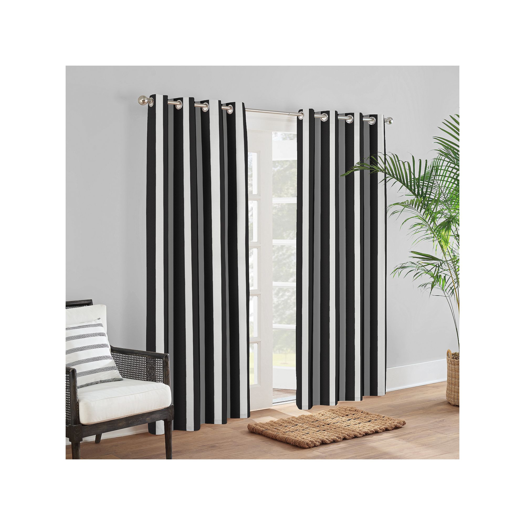 Sunbrella Cabana Indoor/Outdoor Classic Grommet Window Curtain, Black White