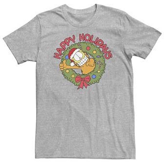 Big & Tall Garfield Happy Holidays Garfield Wreath Tee
