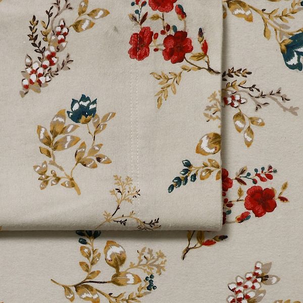 Tribeca Living Twin XL 170 GSM Extra Deep Pocket Flannel Sheet Set Leilani Floral Cream: 100% Cotton, Includes 1 Pillowcase