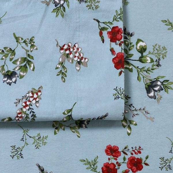 Tribeca Living Katy Flannel Extra Deep Pocket Sheet Set - Leilani Blue Floral (TWIN SET)