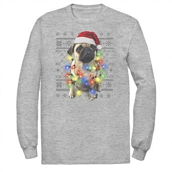 Big & Tall Ugly Sweater Photoreal Christmas Lights Pug Tee