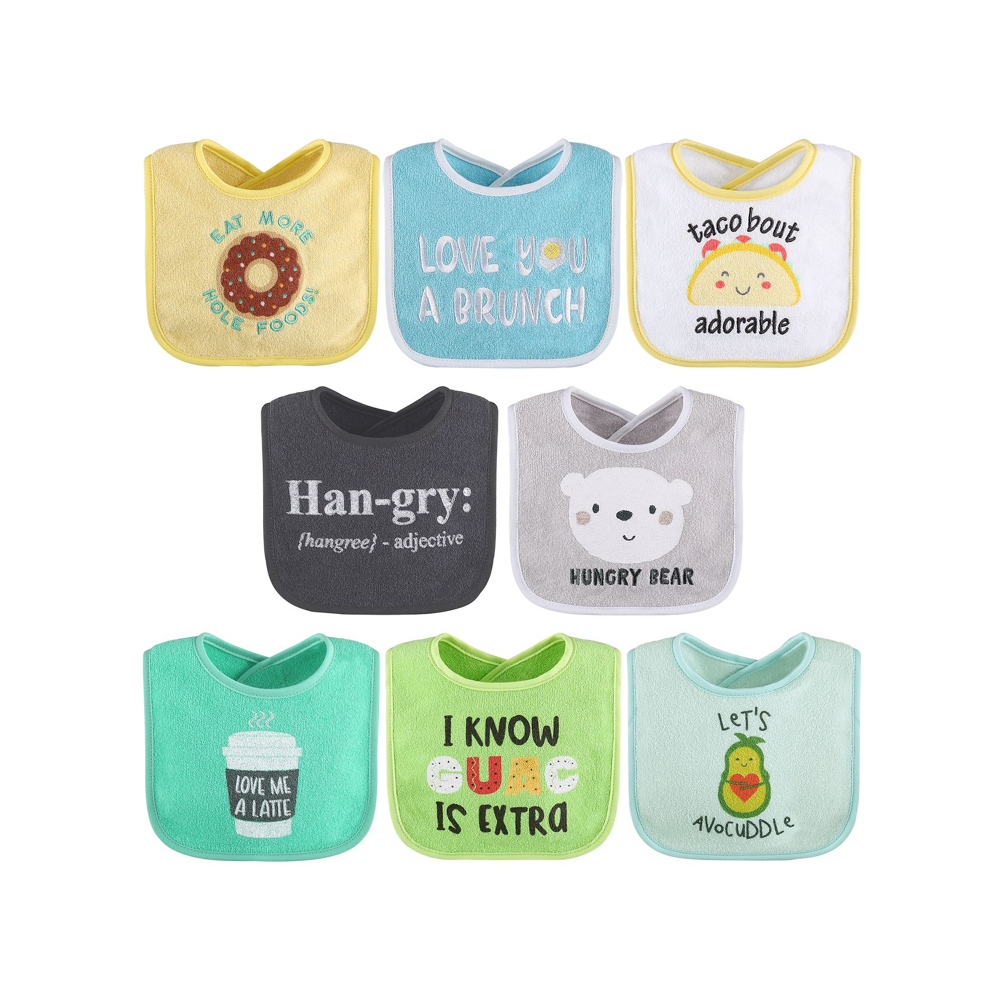 The Peanutshell 8-Pack Sayings Terry Bibs, Feed Me