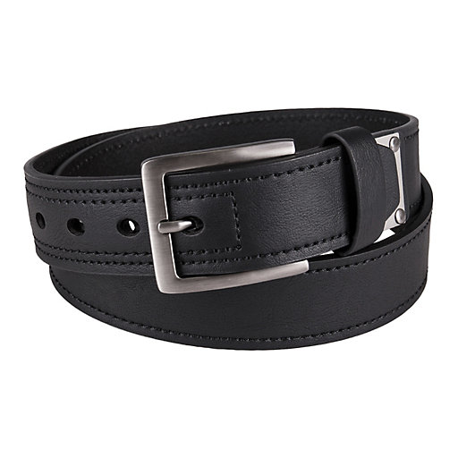 BLACK LEATHER DRESS BELT DOUBLE-STITCHED WITH SILVER BUCKLE MEN'S 2XL 46-48 NEW