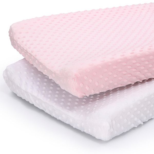 The Peanutshell Minky Dot Solid Changing Pad Covers - Pink/White 2pk