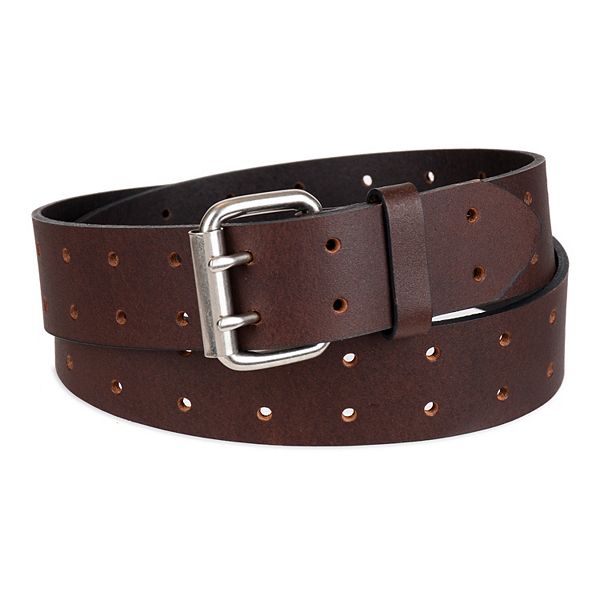 Men's Dickies Perforated Double Prong Buckle Leather Belt