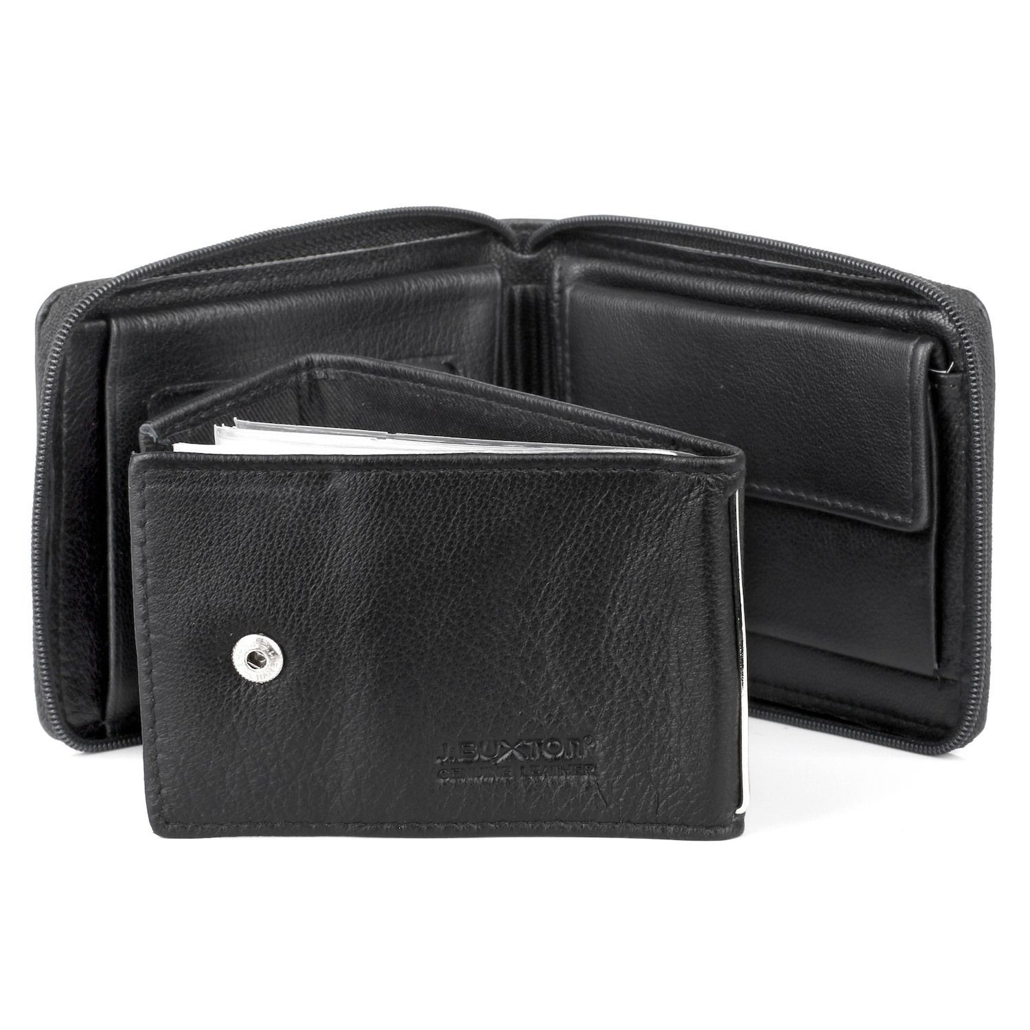 J. Buxton Emblem Credit Card Folio – Portafoglio A Libro In Pelle Nera, 5 Slot Carte E Finestra ID