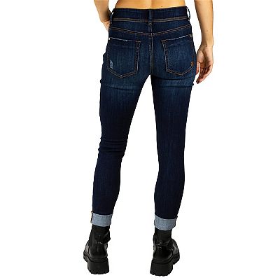 Juniors' Indigo Rein Mid-Rise Roll Cuff Skinny Jeans