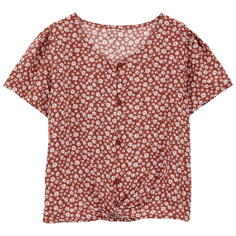 Girls 4-12 Carters Floral Button-Front Top, Girls, Size: 8, Brown Floral