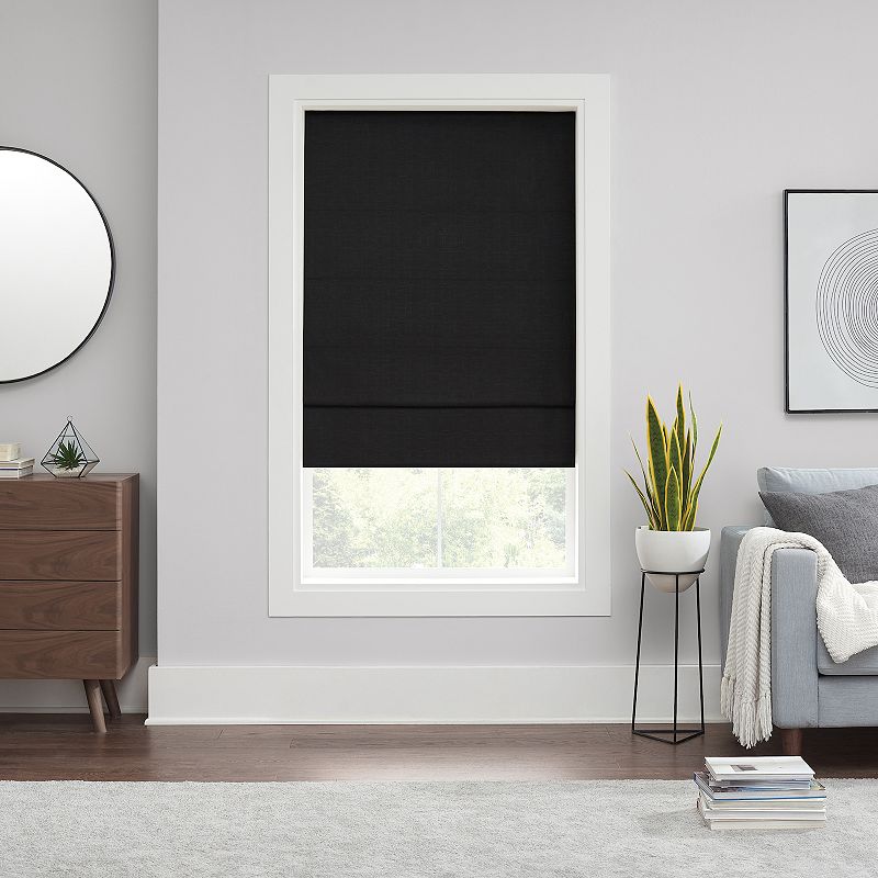 64"x39" Kylie 100% Total Blackout Cordless Roman Blind and Shade Black - Eclipse