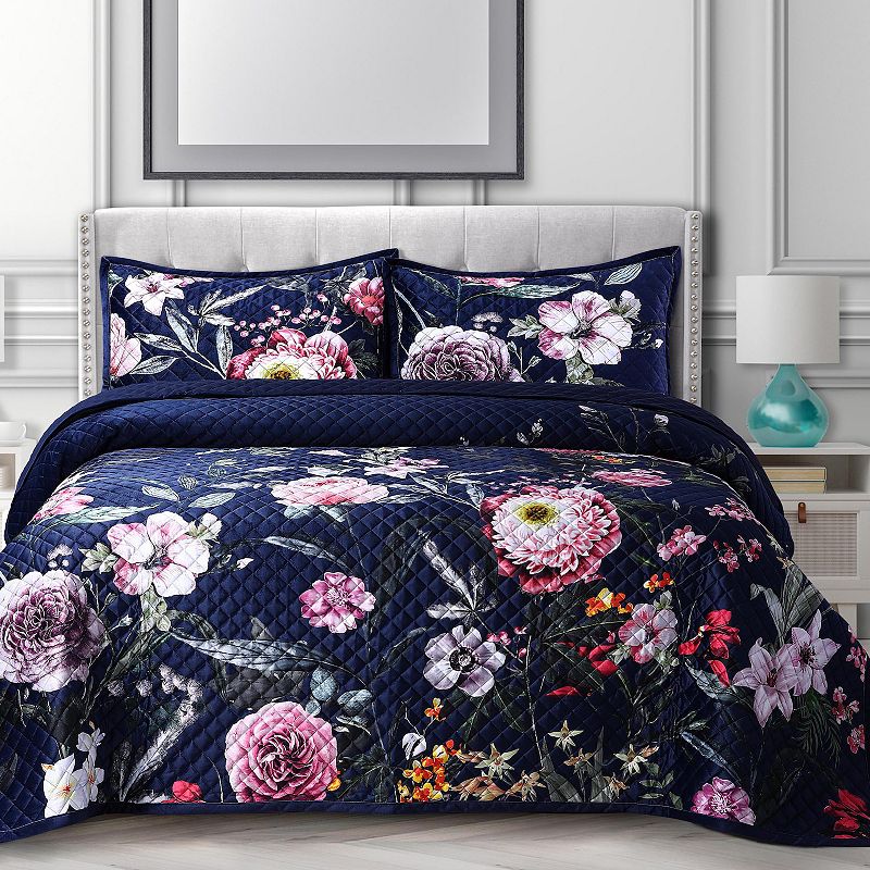 Azores Home Zara Printed Oversized Velvet Quilt Set with Shams, Twin