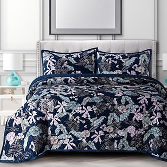 Azores Home Pariza Printed Oversized Velvet Quilt Set with Shams